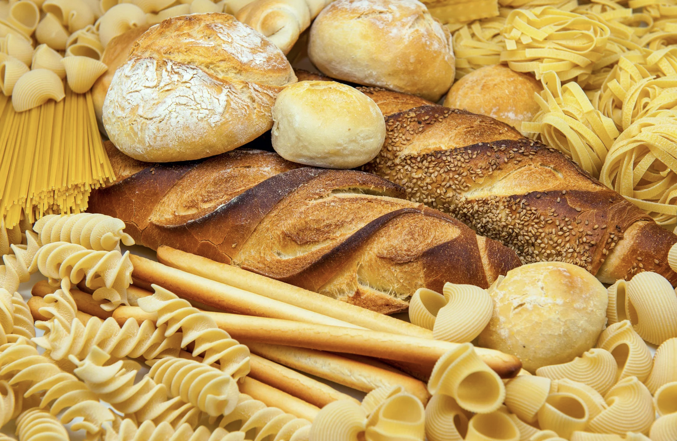 photo of bakery products like varieties of bread, rolls, pasta, and crackers,